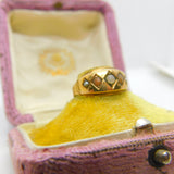 Victorian 15ct Yellow Gold, Seed Pearl & Coral Boat Ring 1886 Chester Antique