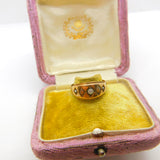 Victorian 15ct Yellow Gold, Seed Pearl & Coral Boat Ring 1886 Chester Antique