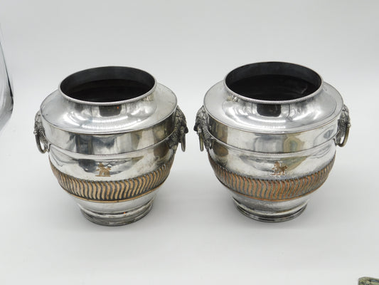 Pair of Georgian Old Sheffield Silver Plated Bacchus Mask Wine Coolers c1780