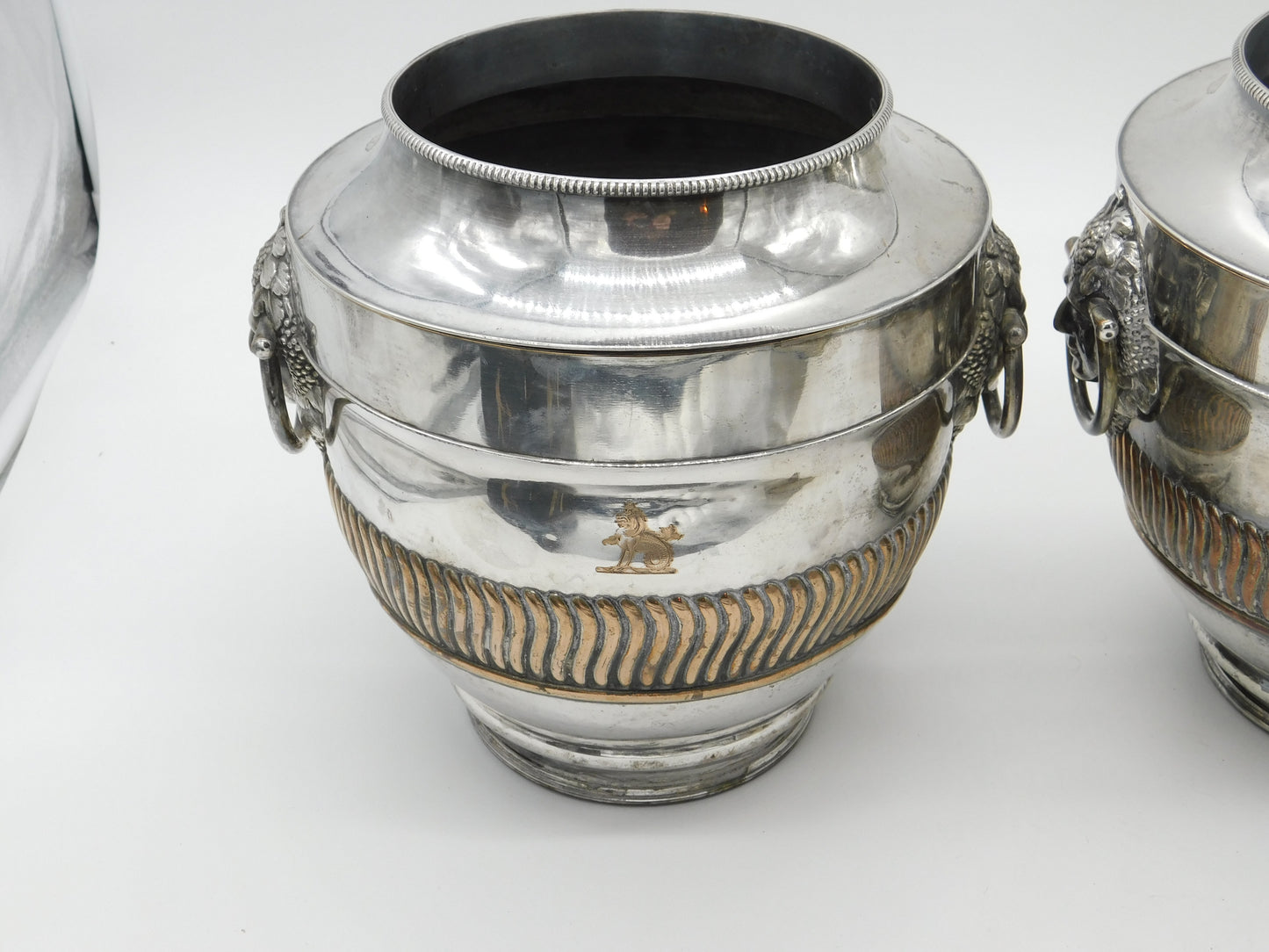 Pair of Georgian Old Sheffield Silver Plated Bacchus Mask Wine Coolers c1780