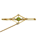Edwardian Suffragette 15ct Gold, Peridot, Pearl & Diamond Brooch Antique c1910