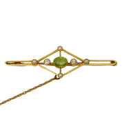 Edwardian Suffragette 15ct Gold, Peridot, Pearl & Diamond Brooch Antique c1910