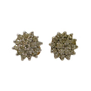 9ct Yellow Gold & Diamond Set Floral Cluster Stud Earrings Vintage 1968 London