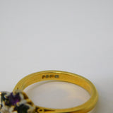 18ct Gold, Emerald, Amethyst & Diamond Suffragette Cluster Ring Vintage London
