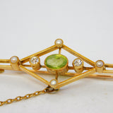 Edwardian Suffragette 15ct Gold, Peridot, Pearl & Diamond Brooch Antique c1910