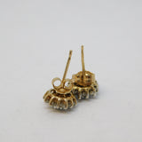 9ct Yellow Gold & Diamond Set Floral Cluster Stud Earrings Vintage 1968 London