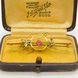 Edwardian 9ct Gold, Topaz & Seed Pearl Sweetheart Brooch c1910 Antique