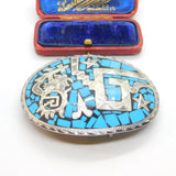 Mexican Sterling Silver, Turquoise & Onyx Taxco Belt Buckle Vintage c1960