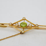 Edwardian Suffragette 15ct Gold, Peridot, Pearl & Diamond Brooch Antique c1910