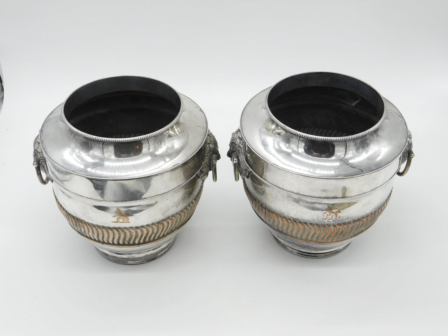 Pair of Georgian Old Sheffield Silver Plated Bacchus Mask Wine Coolers c1780