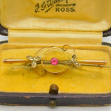 Edwardian 9ct Gold, Topaz & Seed Pearl Sweetheart Brooch c1910 Antique