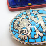 Mexican Sterling Silver, Turquoise & Onyx Taxco Belt Buckle Vintage c1960