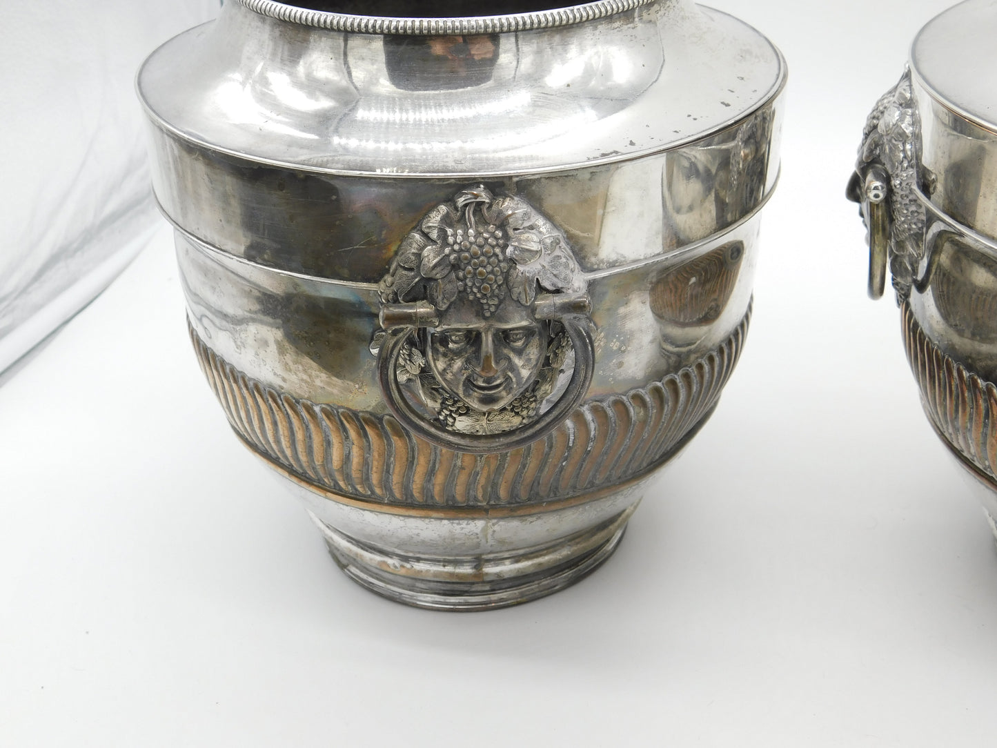 Pair of Georgian Old Sheffield Silver Plated Bacchus Mask Wine Coolers c1780