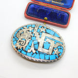 Mexican Sterling Silver, Turquoise & Onyx Taxco Belt Buckle Vintage c1960