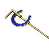 Victorian 12ct Gold & Blue Enamel Horseshoe & Crop Lucky Stick Pin Antique