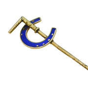 Victorian 12ct Gold & Blue Enamel Horseshoe & Crop Lucky Stick Pin Antique