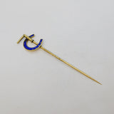 Victorian 12ct Gold & Blue Enamel Horseshoe & Crop Lucky Stick Pin Antique
