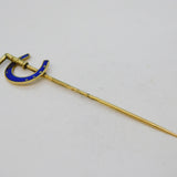 Victorian 12ct Gold & Blue Enamel Horseshoe & Crop Lucky Stick Pin Antique