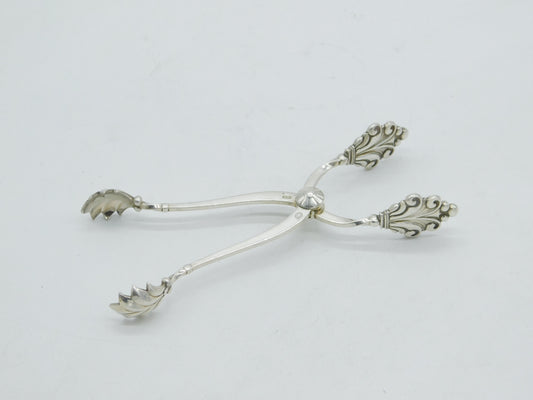 Georg Jensen Danish Sterling Silver Acanthus Pattern Ice Tongs Antique c1925