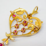 Victorian 15ct Yellow Gold, Red Paste & Seed Pearl Lavalier Drop Pendant Antique