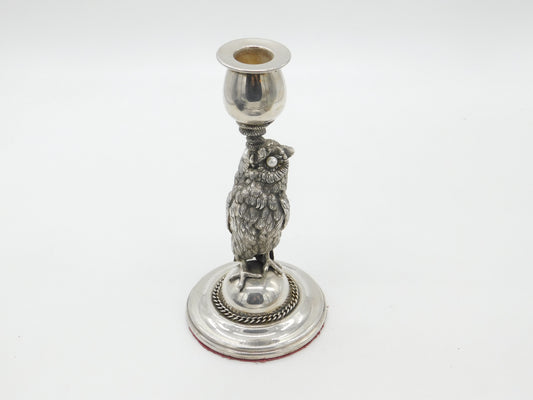 Victorian Silver Plated Owl & Snake Form Candlestick Antique c1890 Pearl Eyes