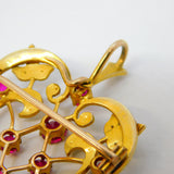 Victorian 15ct Yellow Gold, Red Paste & Seed Pearl Lavalier Drop Pendant Antique