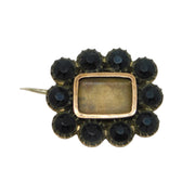 George IV 9ct Gold, Whitby Jet & Hair Set Mourning Brooch Antique 1830