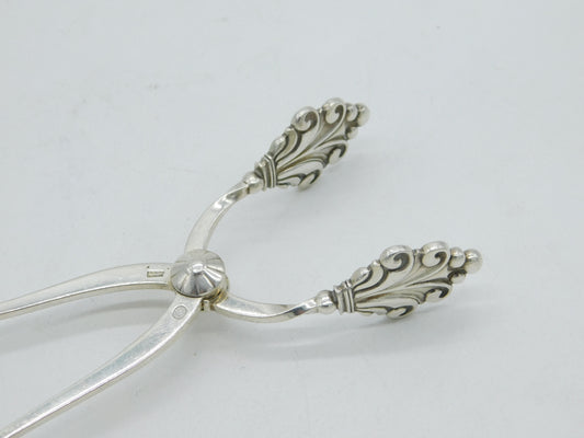 Georg Jensen Danish Sterling Silver Acanthus Pattern Ice Tongs Antique c1925