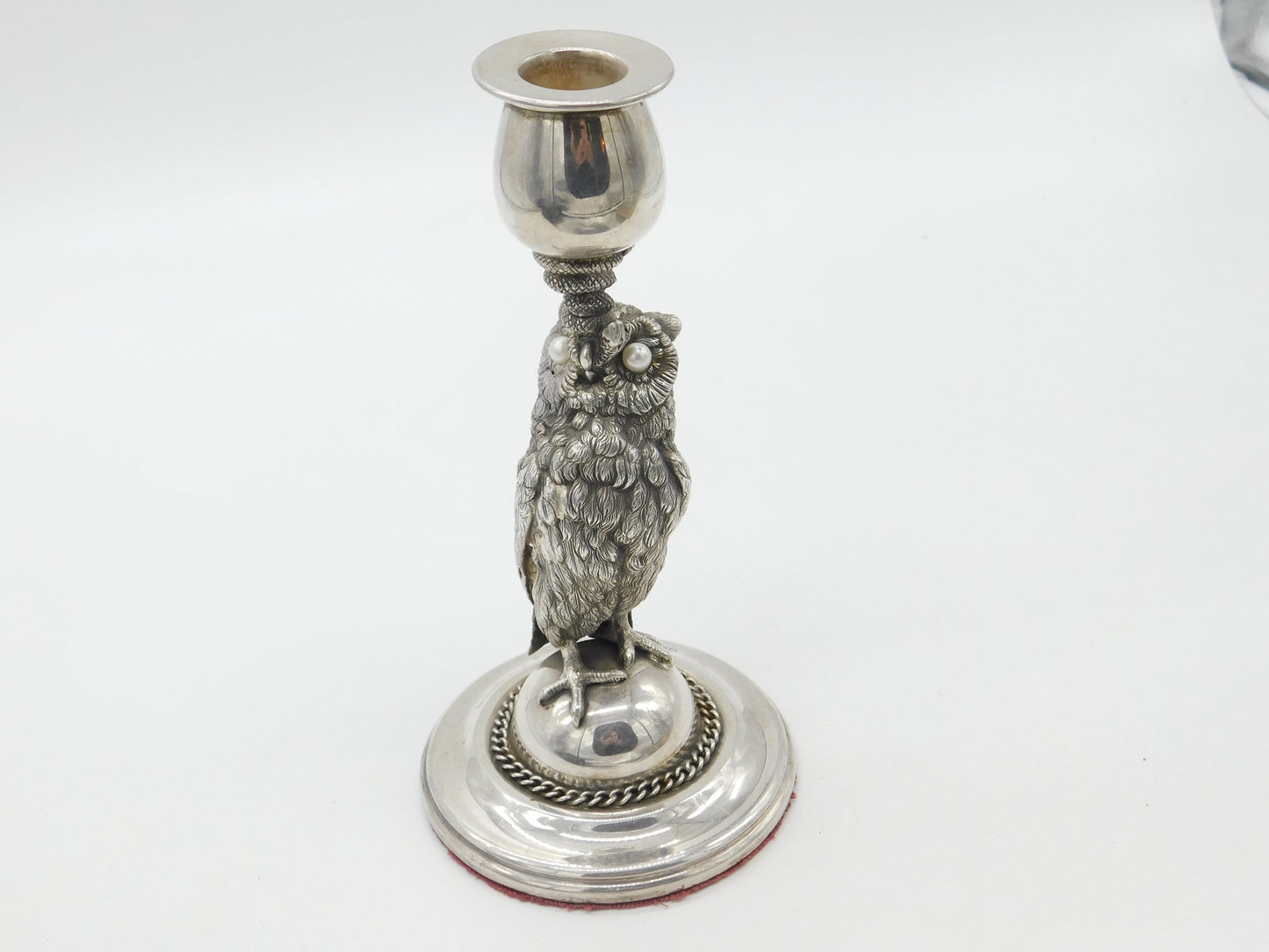 Victorian Silver Plated Owl & Snake Form Candlestick Antique c1890 Pearl Eyes