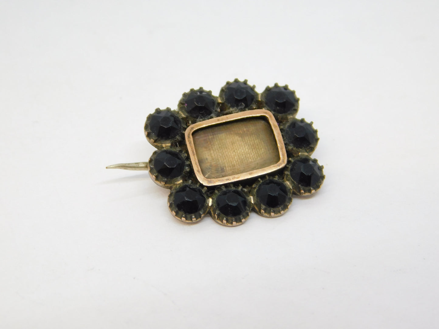 George IV 9ct Gold, Whitby Jet & Hair Set Mourning Brooch Antique 1830