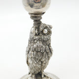 Victorian Silver Plated Owl & Snake Form Candlestick Antique c1890 Pearl Eyes