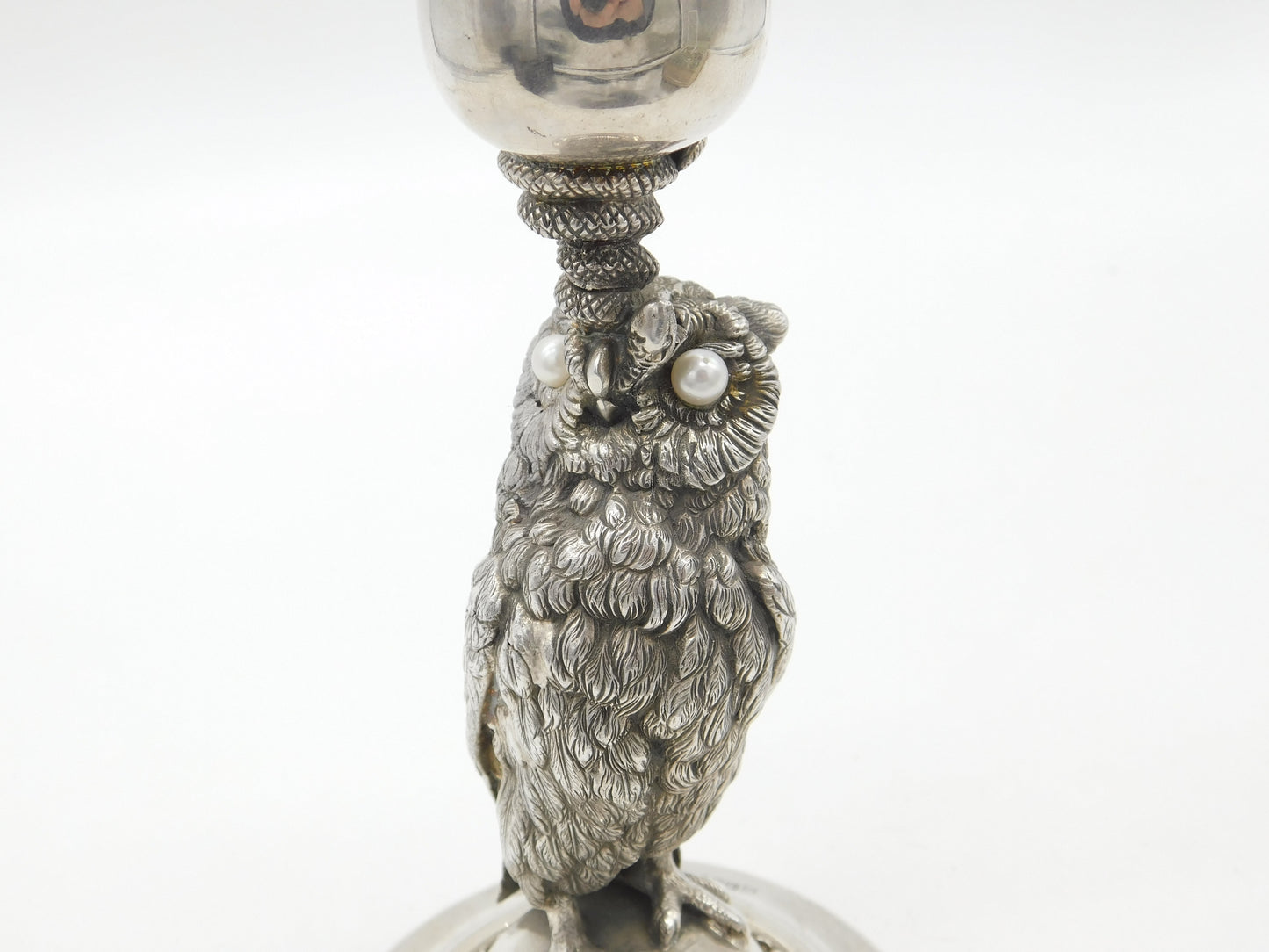 Victorian Silver Plated Owl & Snake Form Candlestick Antique c1890 Pearl Eyes