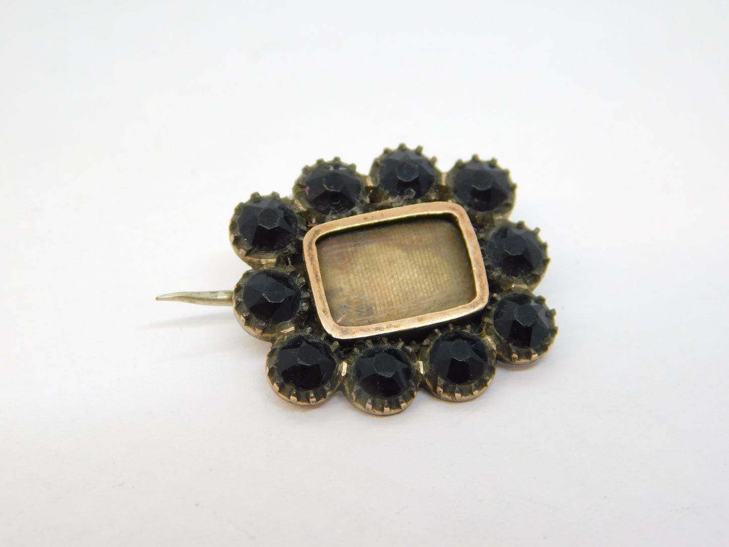 George IV 9ct Gold, Whitby Jet & Hair Set Mourning Brooch Antique 1830