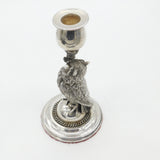 Victorian Silver Plated Owl & Snake Form Candlestick Antique c1890 Pearl Eyes