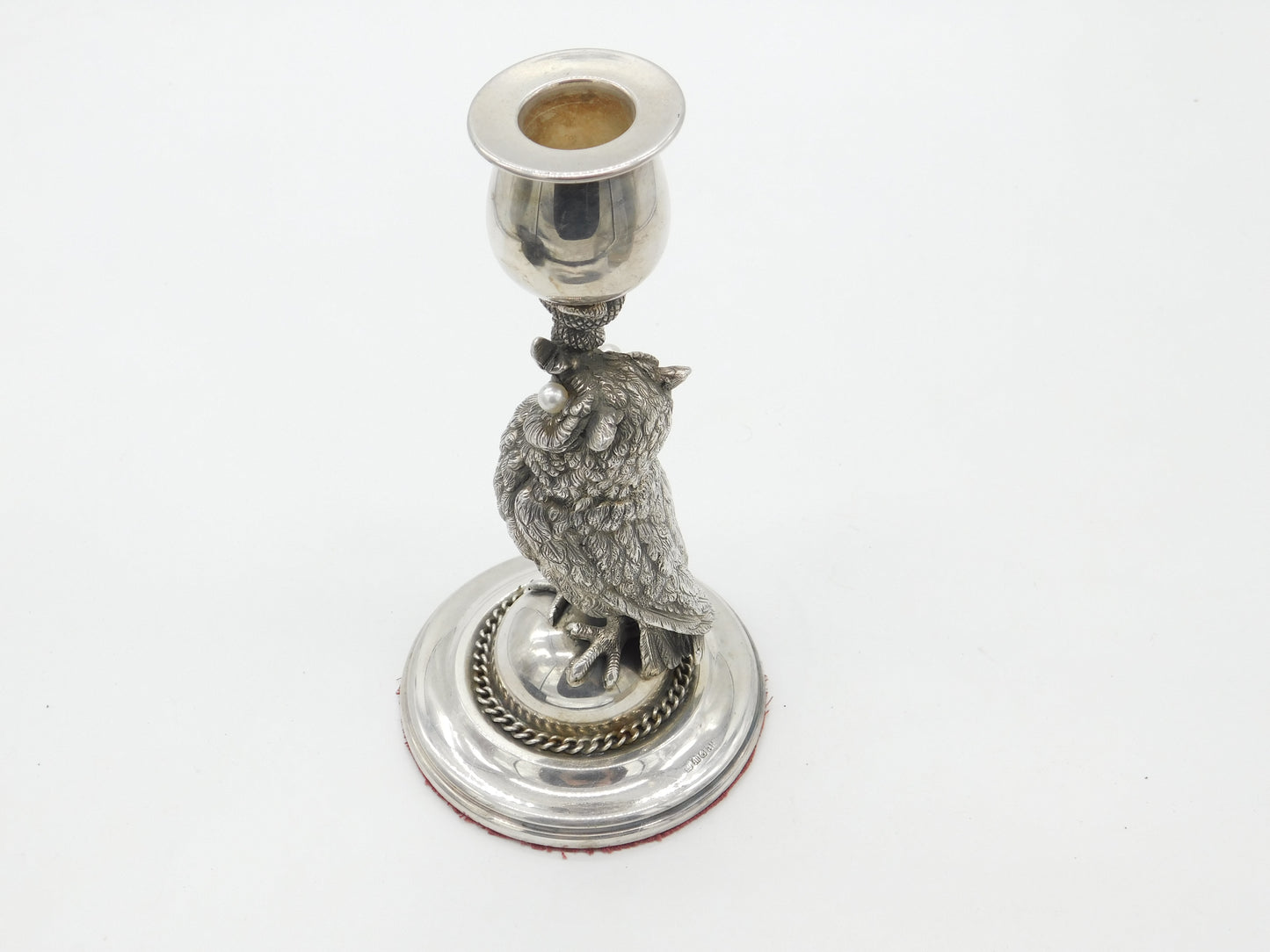 Victorian Silver Plated Owl & Snake Form Candlestick Antique c1890 Pearl Eyes