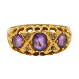 Sampson Mordan 18ct Gold, Amethyst & Diamond Boat Ring Antique Birmingham