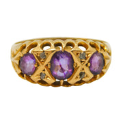 Sampson Mordan 18ct Gold, Amethyst & Diamond Boat Ring Antique Birmingham