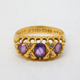 Sampson Mordan 18ct Gold, Amethyst & Diamond Boat Ring Antique Birmingham