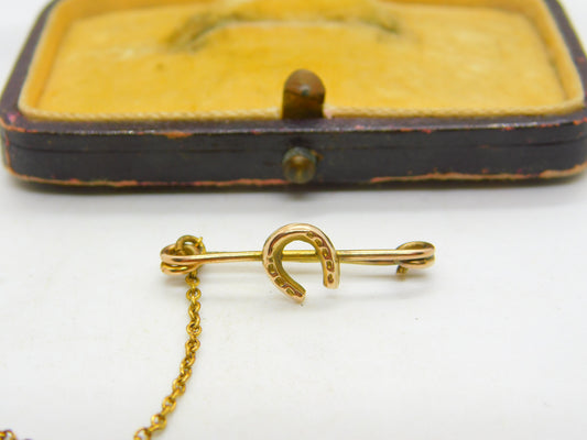 Victorian 9ct Yellow Gold Small Horseshoe Stock Pin Brooch 1901 Birmingham