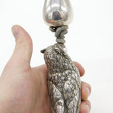 Victorian Silver Plated Owl & Snake Form Candlestick Antique c1890 Pearl Eyes