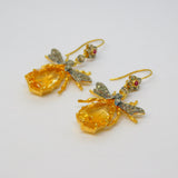 9ct Gold, Silver, Ruby, Diamond & Citrine Set Insect Bug Hook Earrings Vintage