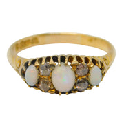 Edwardian 18ct Yellow Gold, Opal & Diamond Boat Ring Antique 1907 Chester