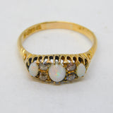 Edwardian 18ct Yellow Gold, Opal & Diamond Boat Ring Antique 1907 Chester