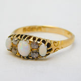Edwardian 18ct Yellow Gold, Opal & Diamond Boat Ring Antique 1907 Chester