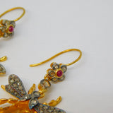9ct Gold, Silver, Ruby, Diamond & Citrine Set Insect Bug Hook Earrings Vintage