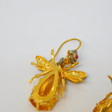 9ct Gold, Silver, Ruby, Diamond & Citrine Set Insect Bug Hook Earrings Vintage