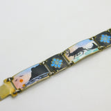 Norway Sterling Silver Guilloche Enamel Polar Bear, Reindeer Bracelet Antique