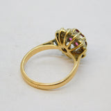 9ct Yellow Gold, Ruby & Diamond Floral Cluster Ring Vintage 1985 London