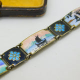 Norway Sterling Silver Guilloche Enamel Polar Bear, Reindeer Bracelet Antique