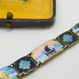 Norway Sterling Silver Guilloche Enamel Polar Bear, Reindeer Bracelet Antique